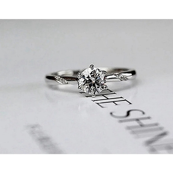 NEW 1ct Simulated Diamond 14k White Gold Plated Silver Ring - Picture 8 of 16